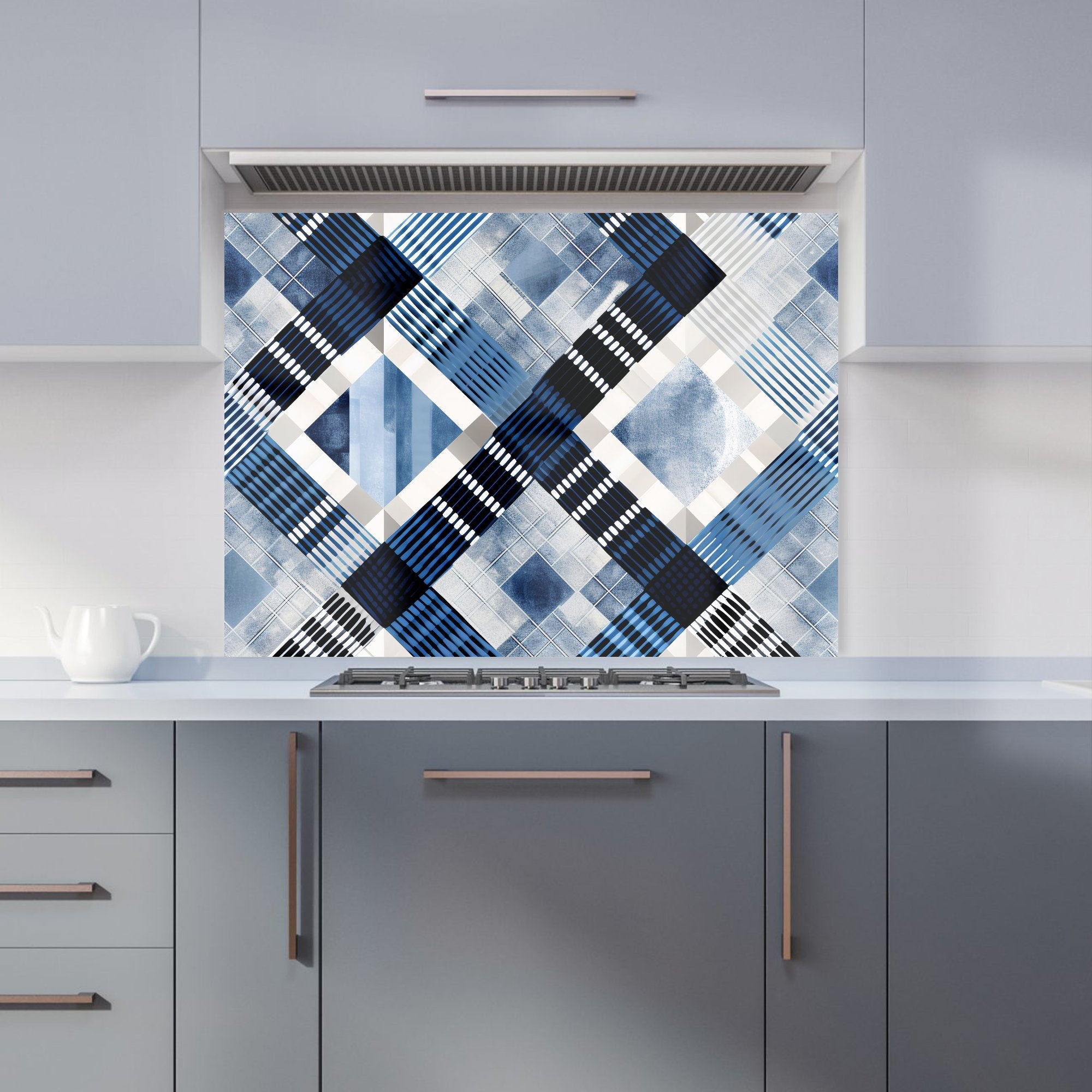 Checkered Square Black And Blue Kitchen Splashback