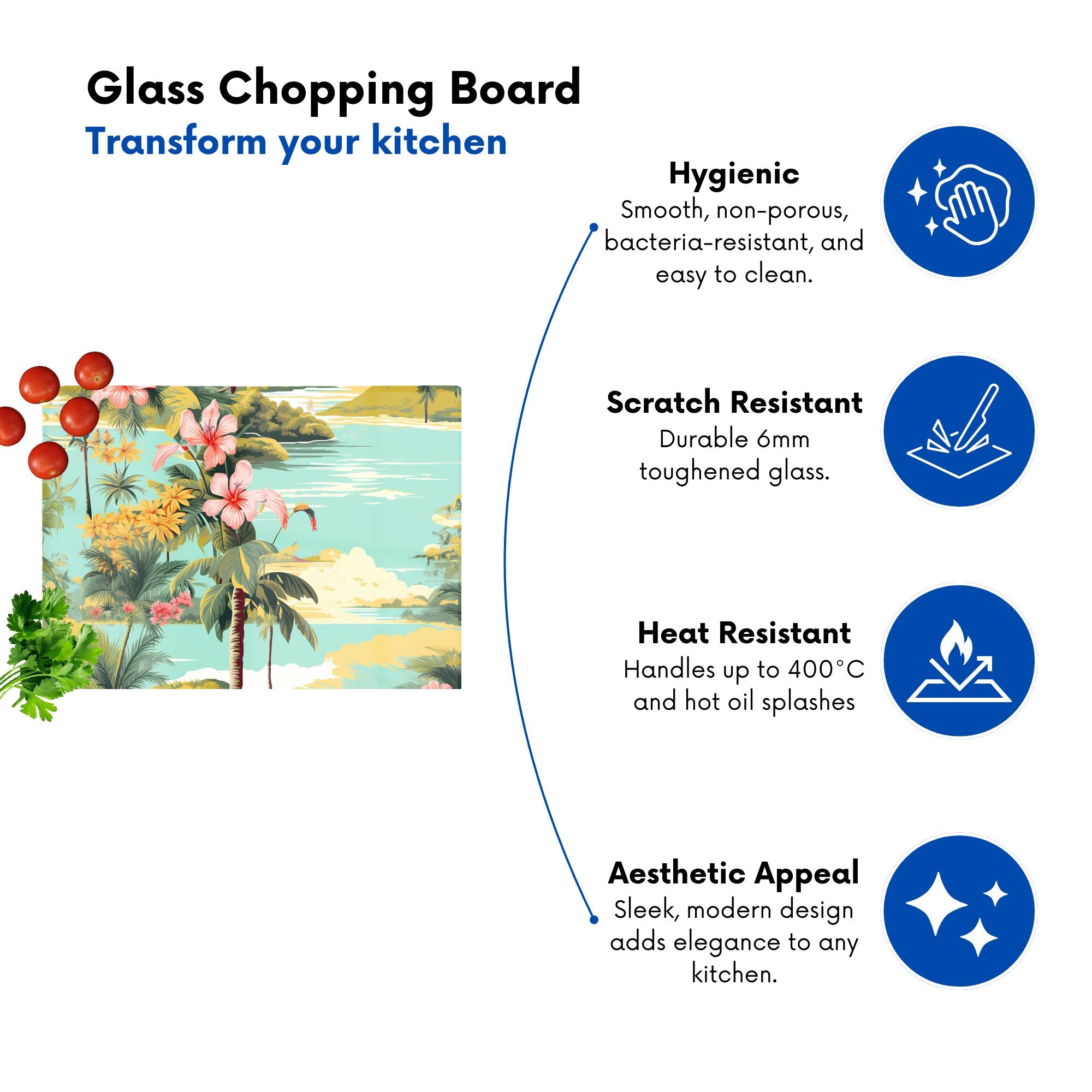 Palm Trees And Hibiscus Glass Chopping Board
