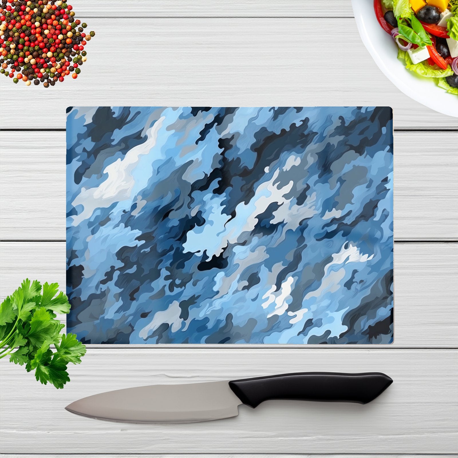 Blue And Grey Canvas Brushstrokes Glass Chopping Board