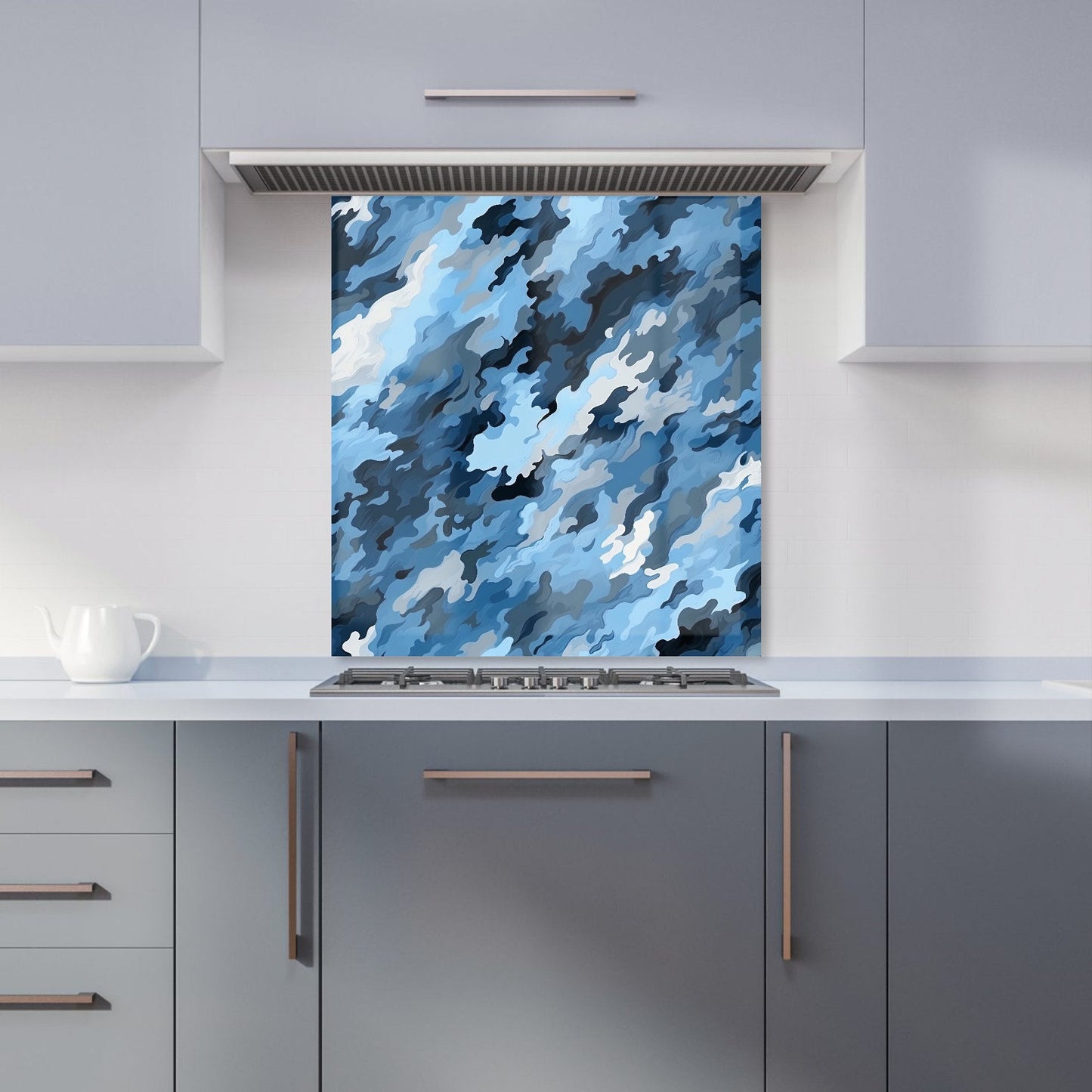 Blue And Grey Canvas Brushstrokes Kitchen Splashback