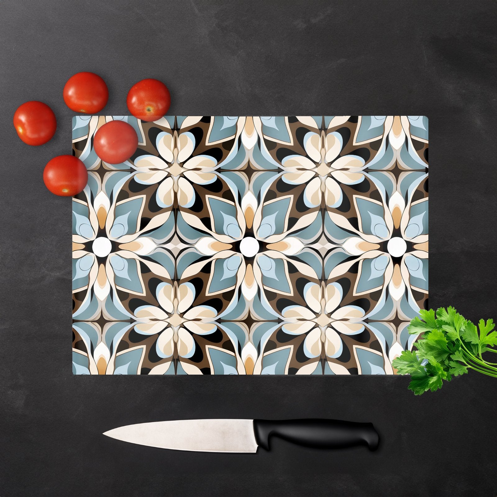 Beige And Brown Abstract Pattern Glass Chopping Board