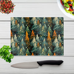 Impasto Style Christmas Trees Glass Chopping Board