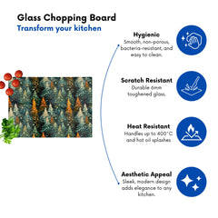 Impasto Style Christmas Trees Glass Chopping Board
