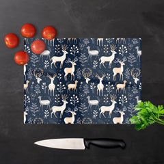 Reindeer Whimsical Illustration Pattern Glass Chopping Board