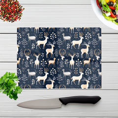 Reindeer Whimsical Illustration Pattern Glass Chopping Board