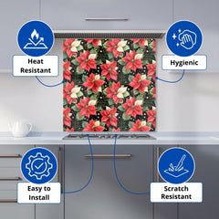Poinsettia, Watercolor Style Kitchen Splashback