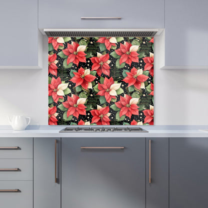 Poinsettia, Watercolor Style Kitchen Splashback