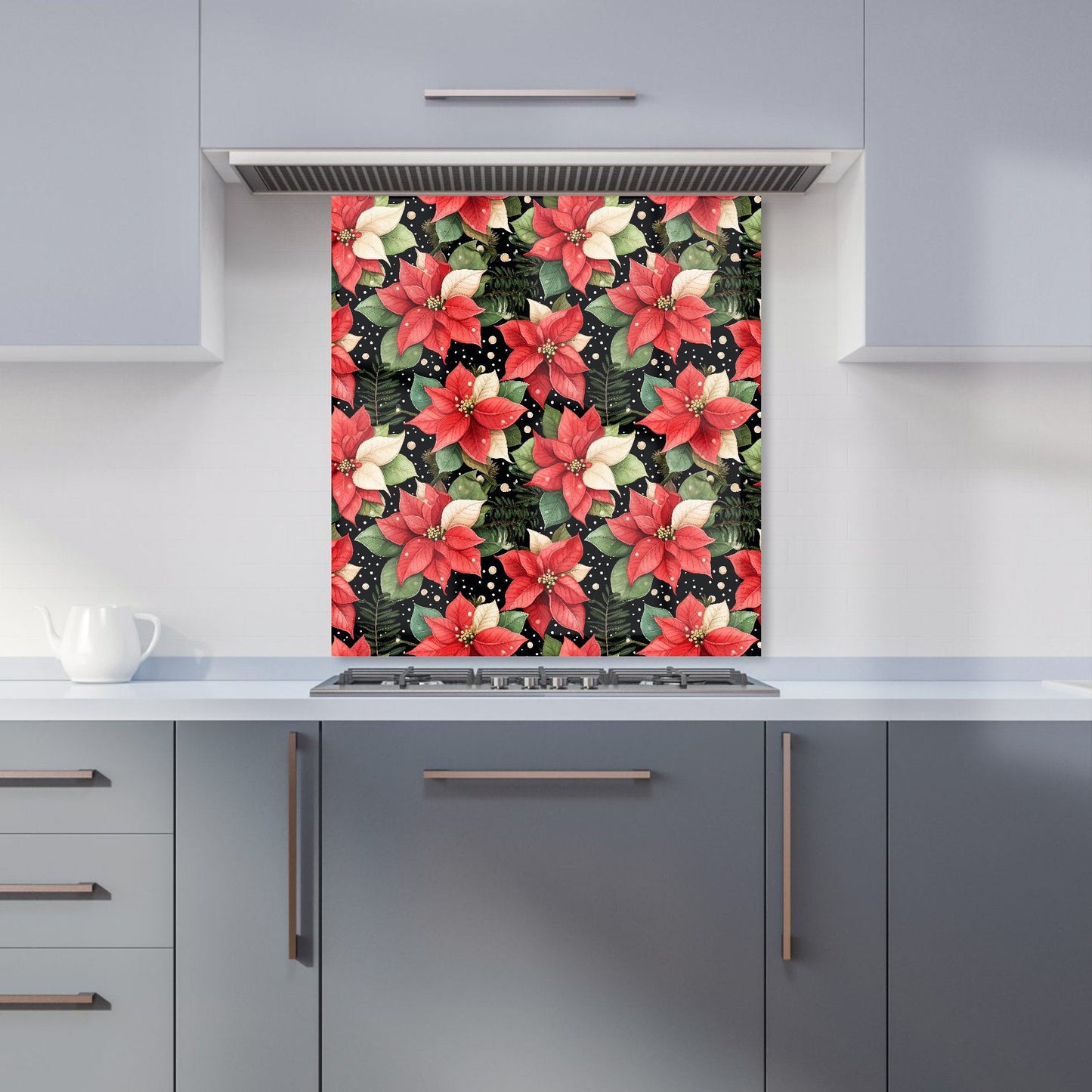 Poinsettia, Watercolor Style Kitchen Splashback