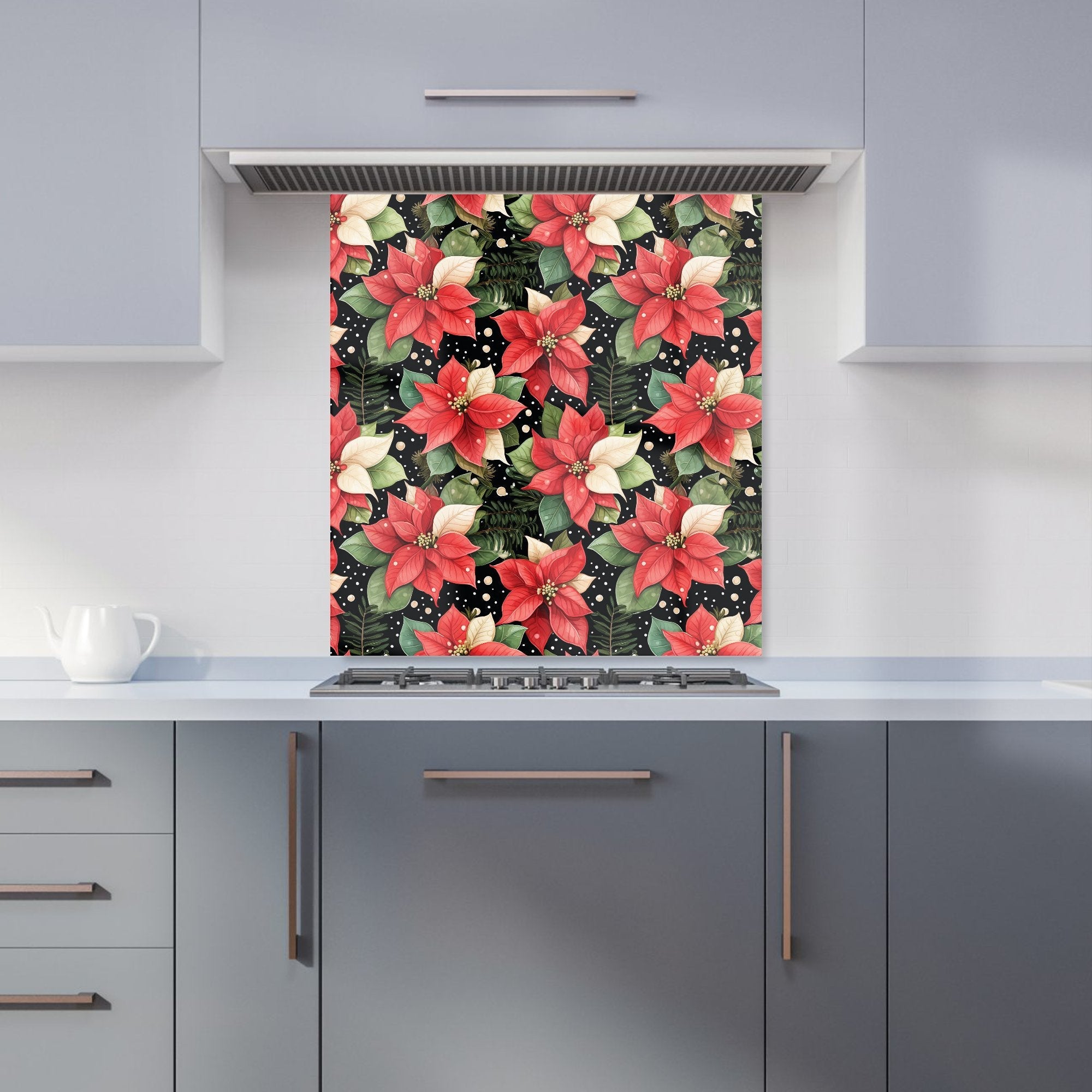 Poinsettia, Watercolor Style Kitchen Splashback