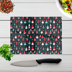 Hand Drawn Cheerful Santa Hats Glass Chopping Board