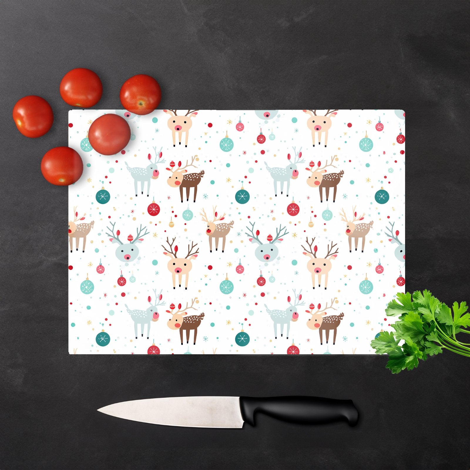 Happy Reindeer With Christmas Lights Glass Chopping Board