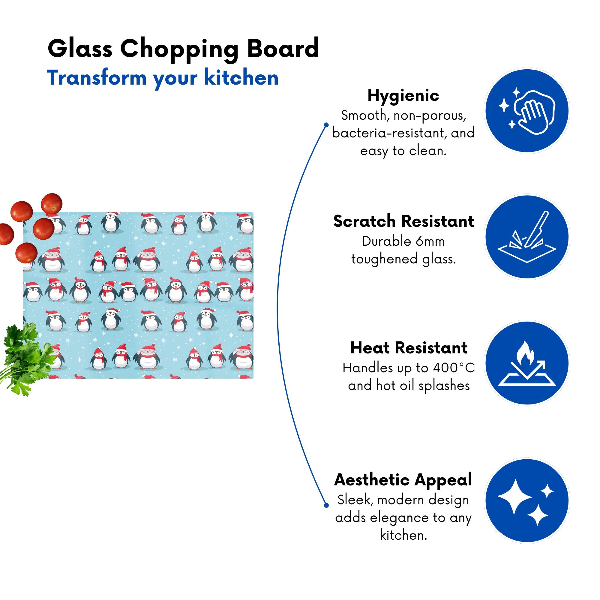 Adorable Santa Penguins Glass Chopping Board