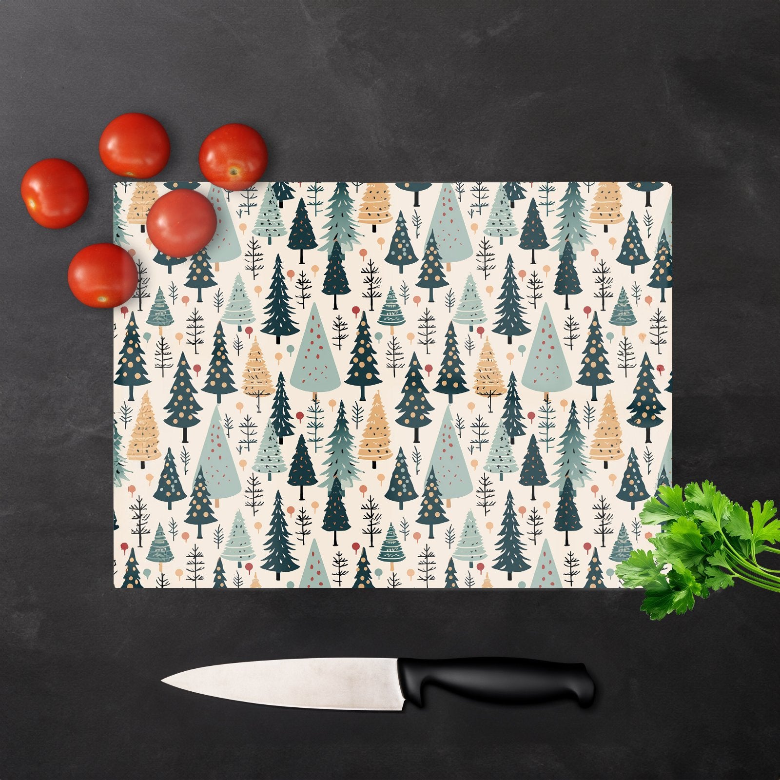 Boho Inspired Christmas Tree Pattern Glass Chopping Board