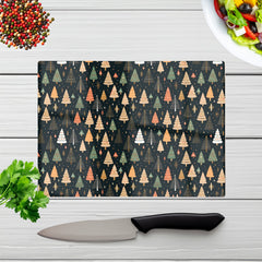 Boho Inspired Christmas Trees Glass Chopping Board