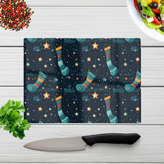 Christmas Stocking In A Starry Night Sky Glass Chopping Board