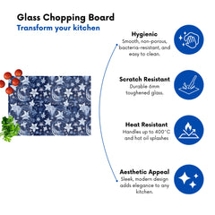 Paisley Christmas Stars Blue Glass Chopping Board