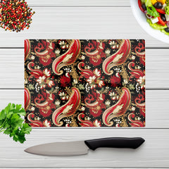 Paisley Christmas Stars Red Glass Chopping Board