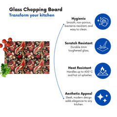 Paisley Christmas Stars Red Glass Chopping Board