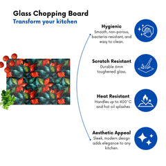 Christmas Watercolour Holly Leaf Glass Chopping Board