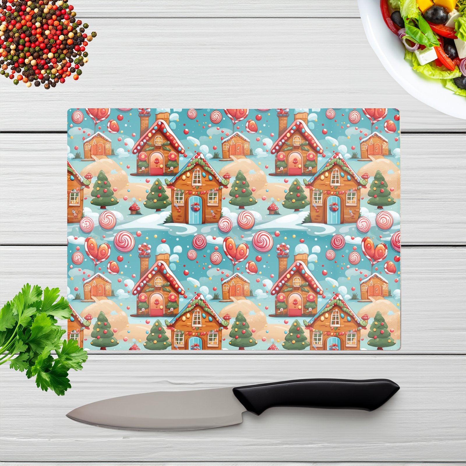 Christmas Gingerbread House Glass Chopping Board