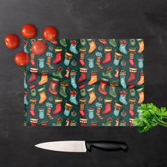 Christmas Stockings Glass Chopping Board
