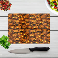 Grinning Lanterns Pumpkins Glass Chopping Board