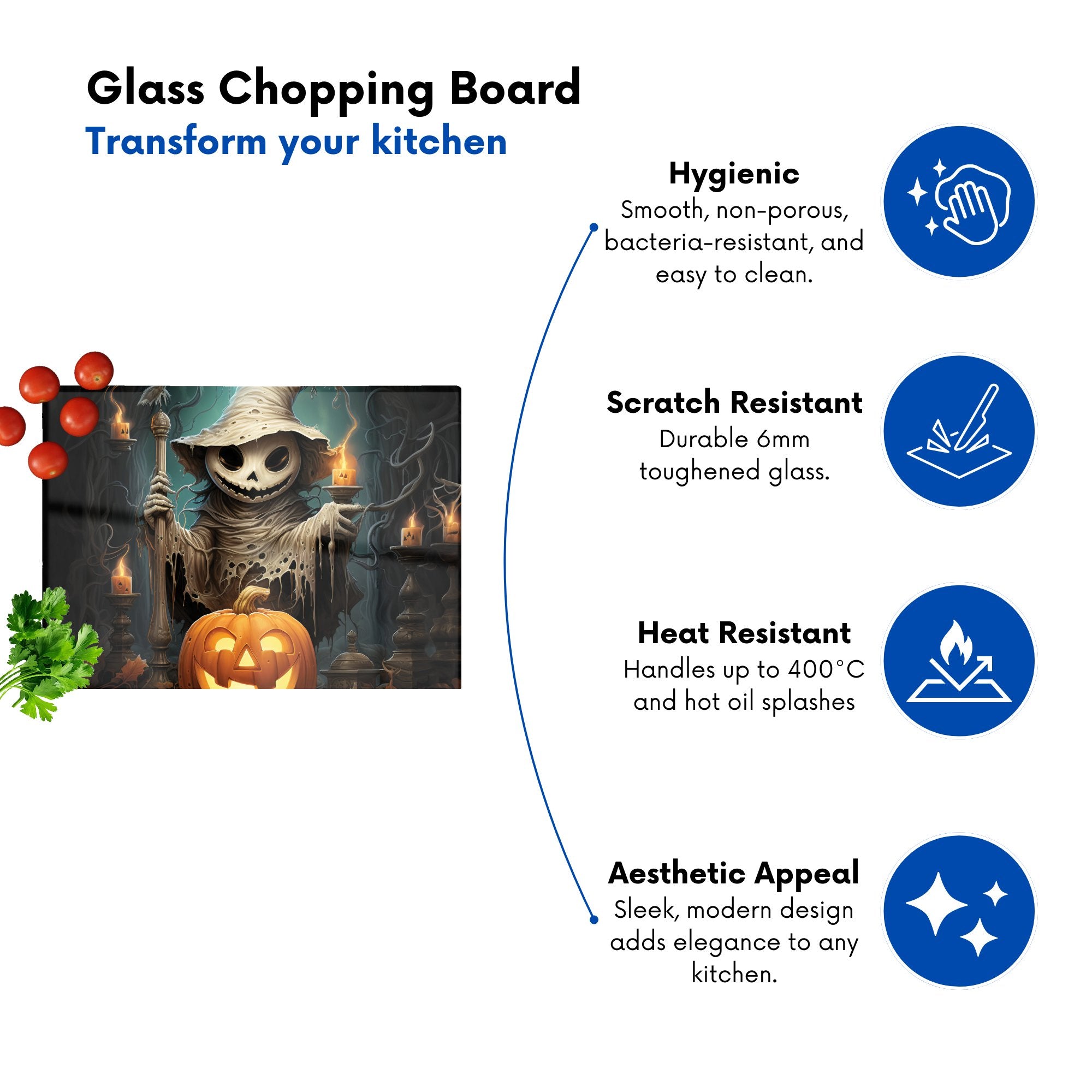 Creepy Ghost With Pumpkins Glass Chopping Board