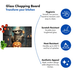 Creepy Ghost With Pumpkins Glass Chopping Board