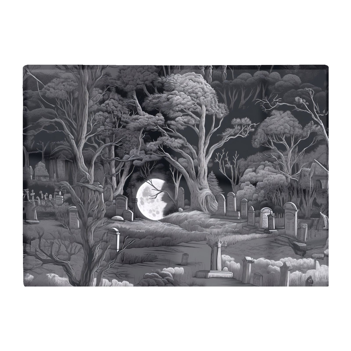 Eerie Moonlit Cemetery Glass Chopping Board
