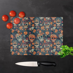 Dia De Los Muertos Skulls Glass Chopping Board