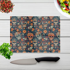 Dia De Los Muertos Skulls Glass Chopping Board