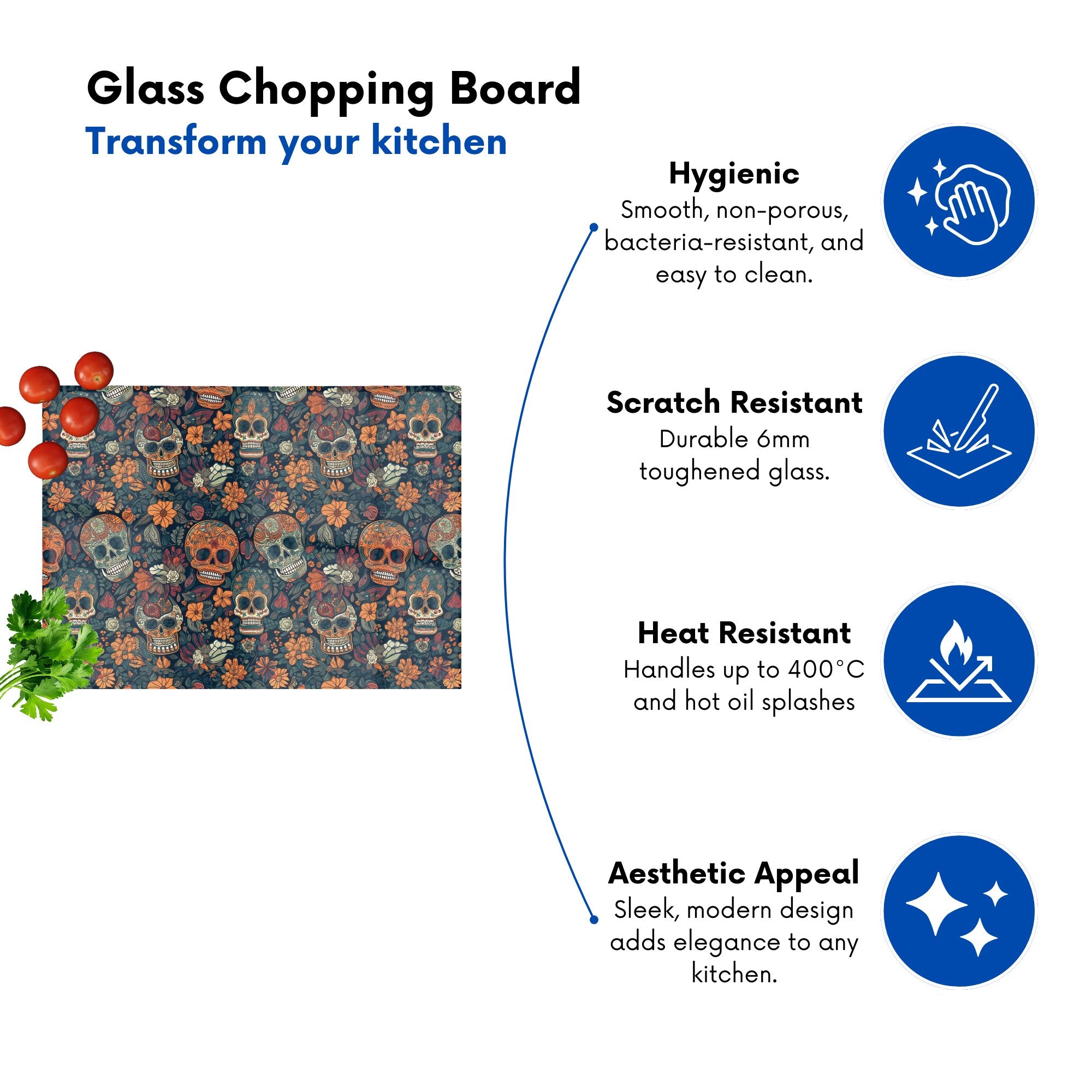 Dia De Los Muertos Skulls Glass Chopping Board