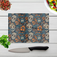 Dia De Los Muertos Skulls Pattern Glass Chopping Board