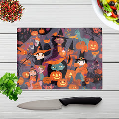 Colorful Illustration Of Witches Glass Chopping Board