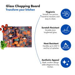 Colorful Illustration Of Witches Glass Chopping Board