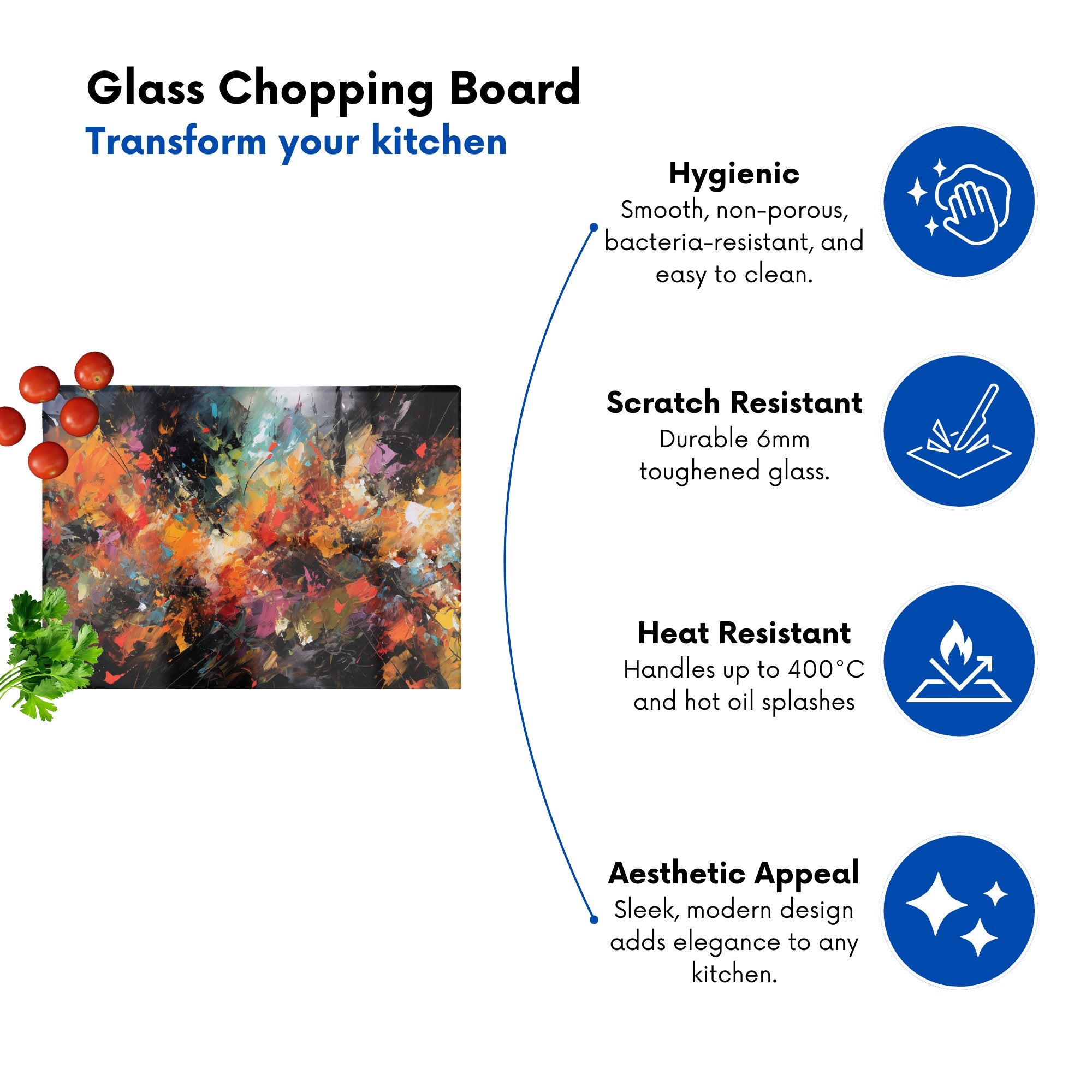 A Vibrant Abstract Painting Glass Chopping Board