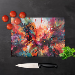 A Vibrant Abstract Painting Of Halloween Glass Chopping Board