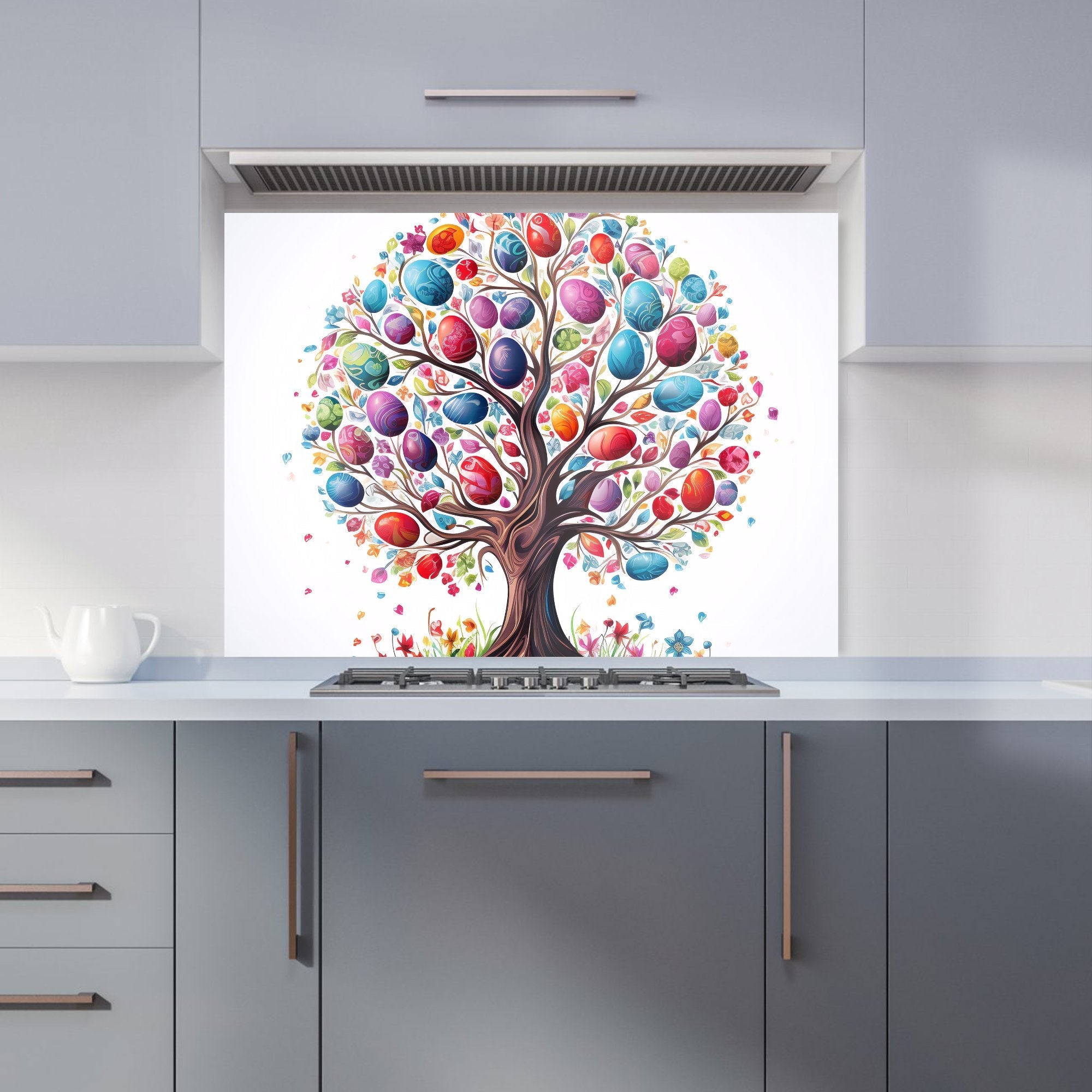 Whimsical Easter Egg Tree Kitchen Splashback