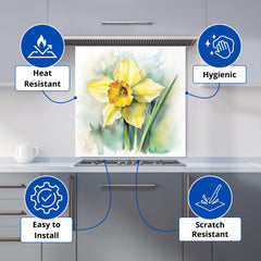 Watercolour Daffodil Kitchen Splashback