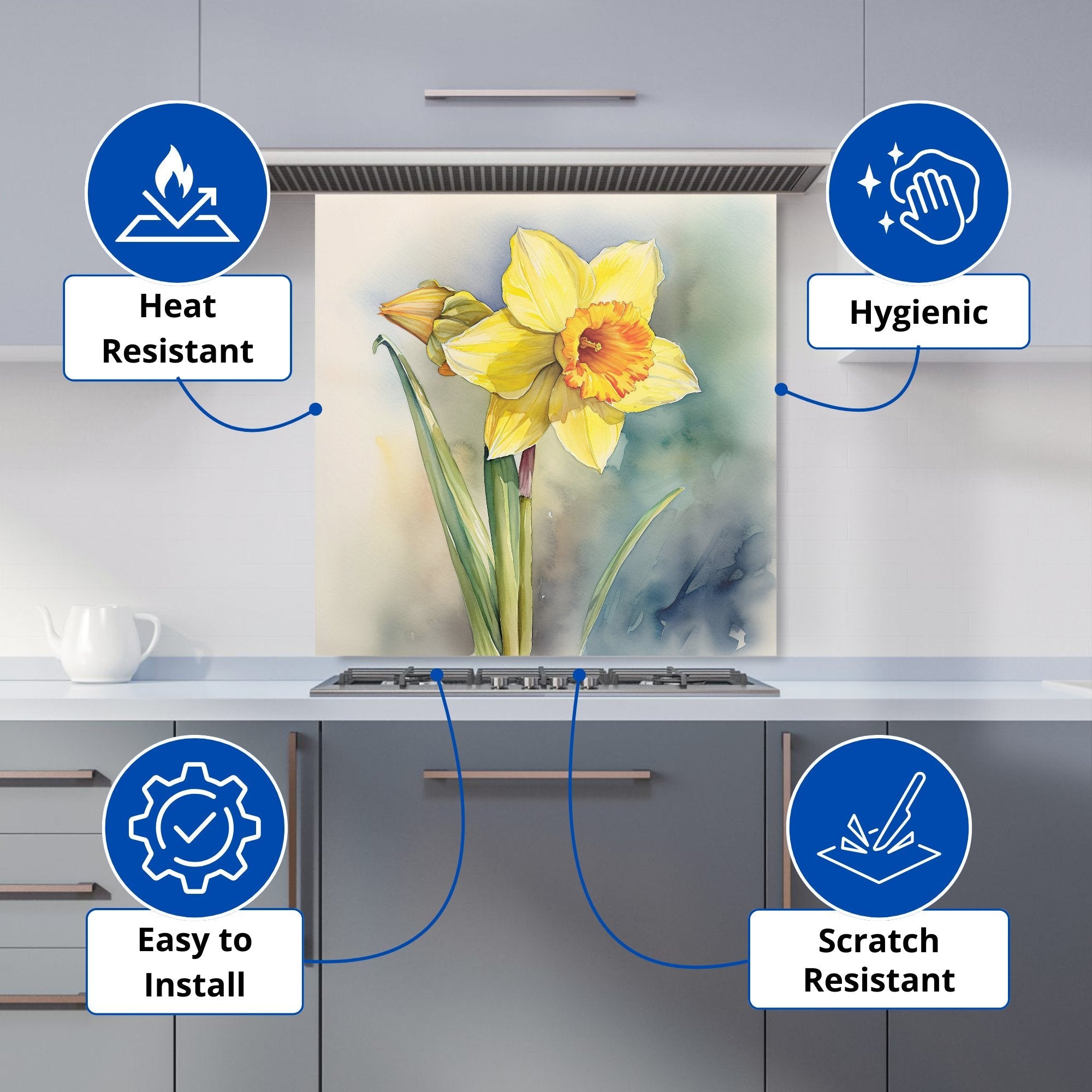 Daffodil Watercolour Kitchen Splashback