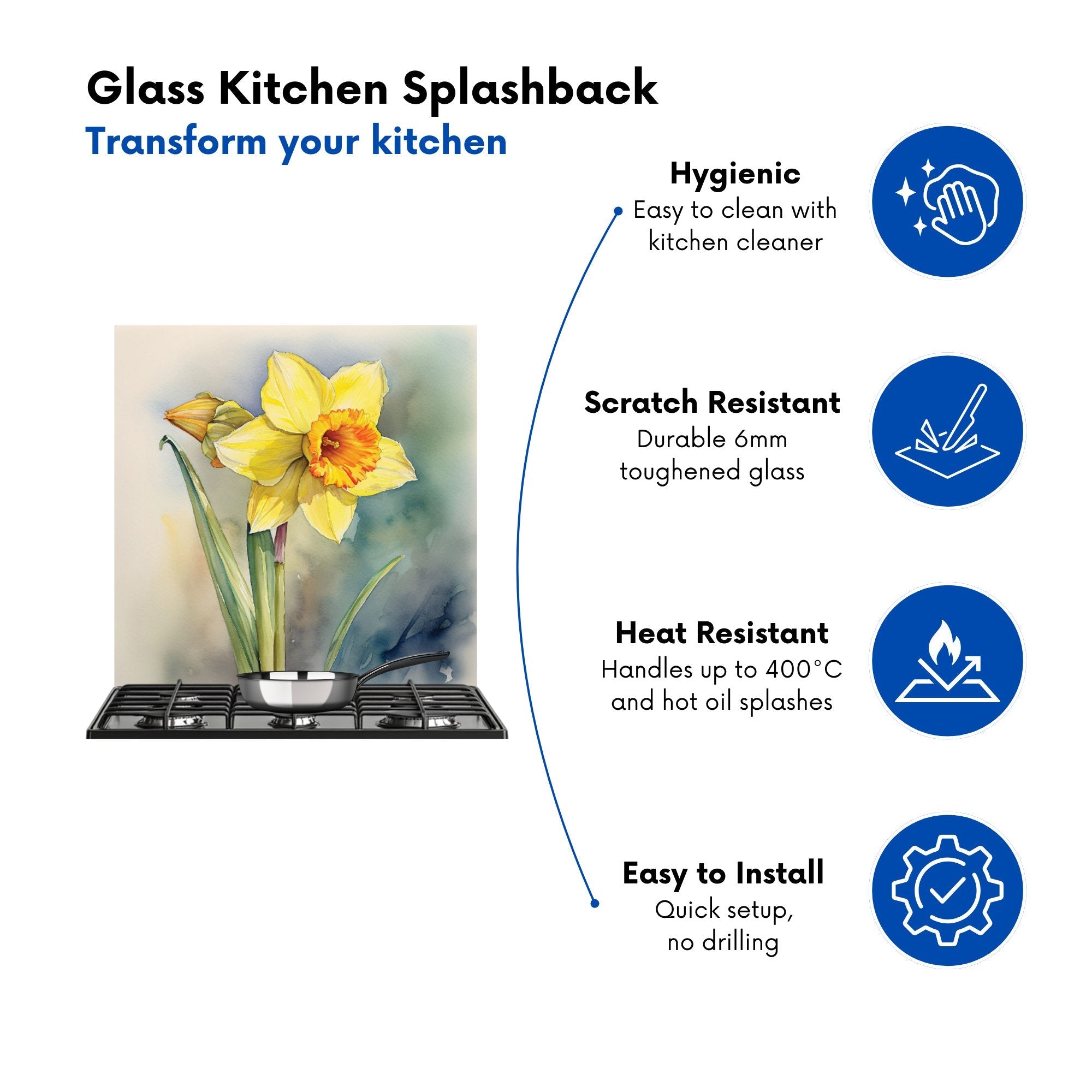 Daffodil Watercolour Kitchen Splashback