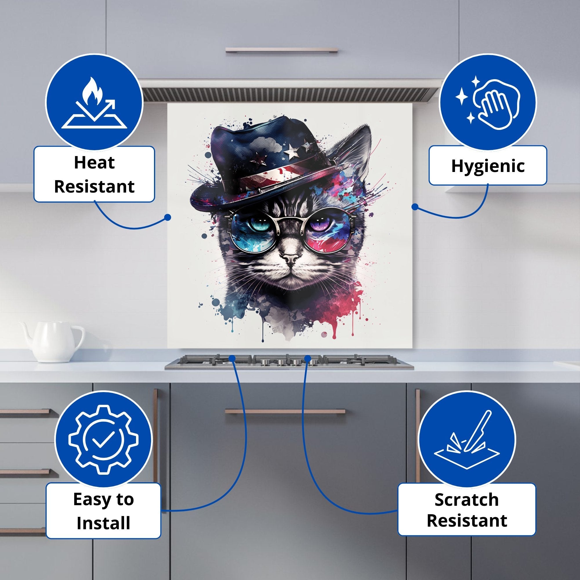American Shorthair Cat Face Splashart Kitchen Splashback