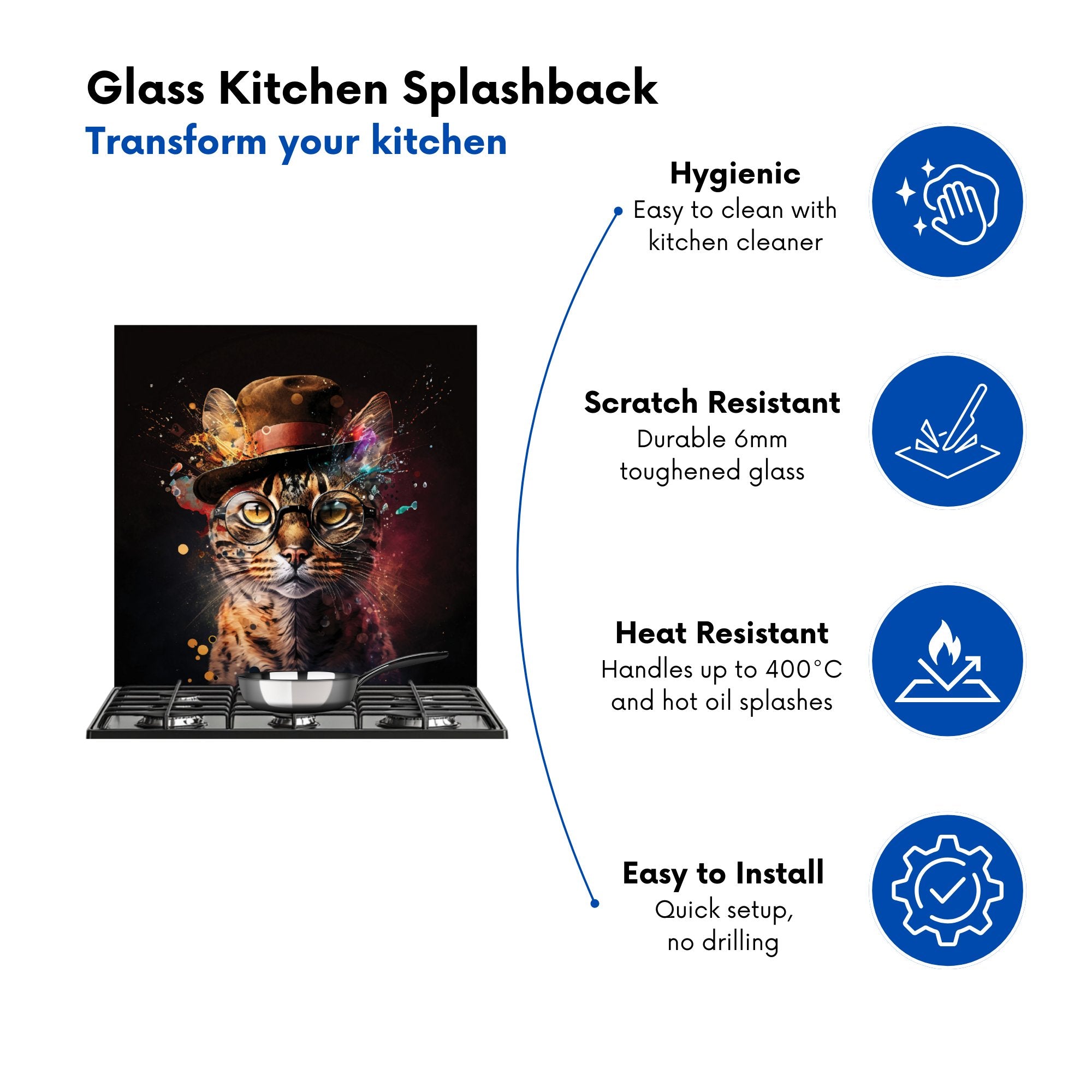 Bengal Cat With Glasses Splashart Kitchen Splashback