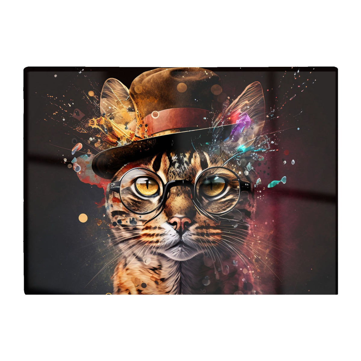 Bengal Cat With Glasses Splashart Chopping Board