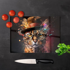 Bengal Cat With Glasses Splashart Chopping Board
