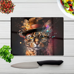 Bengal Cat With Glasses Splashart Chopping Board