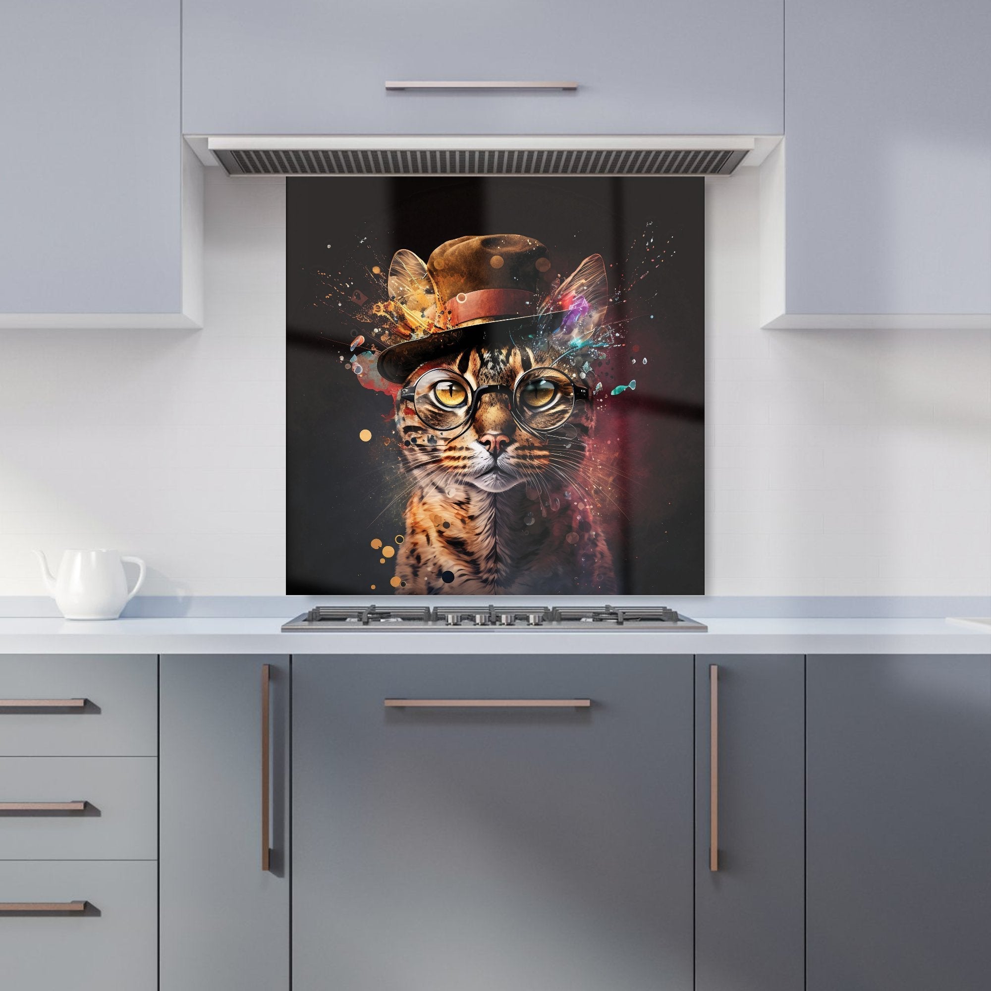 Bengal Cat With Glasses Splashart Kitchen Splashback