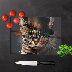 Bengal Cat With Glasses Chopping Board