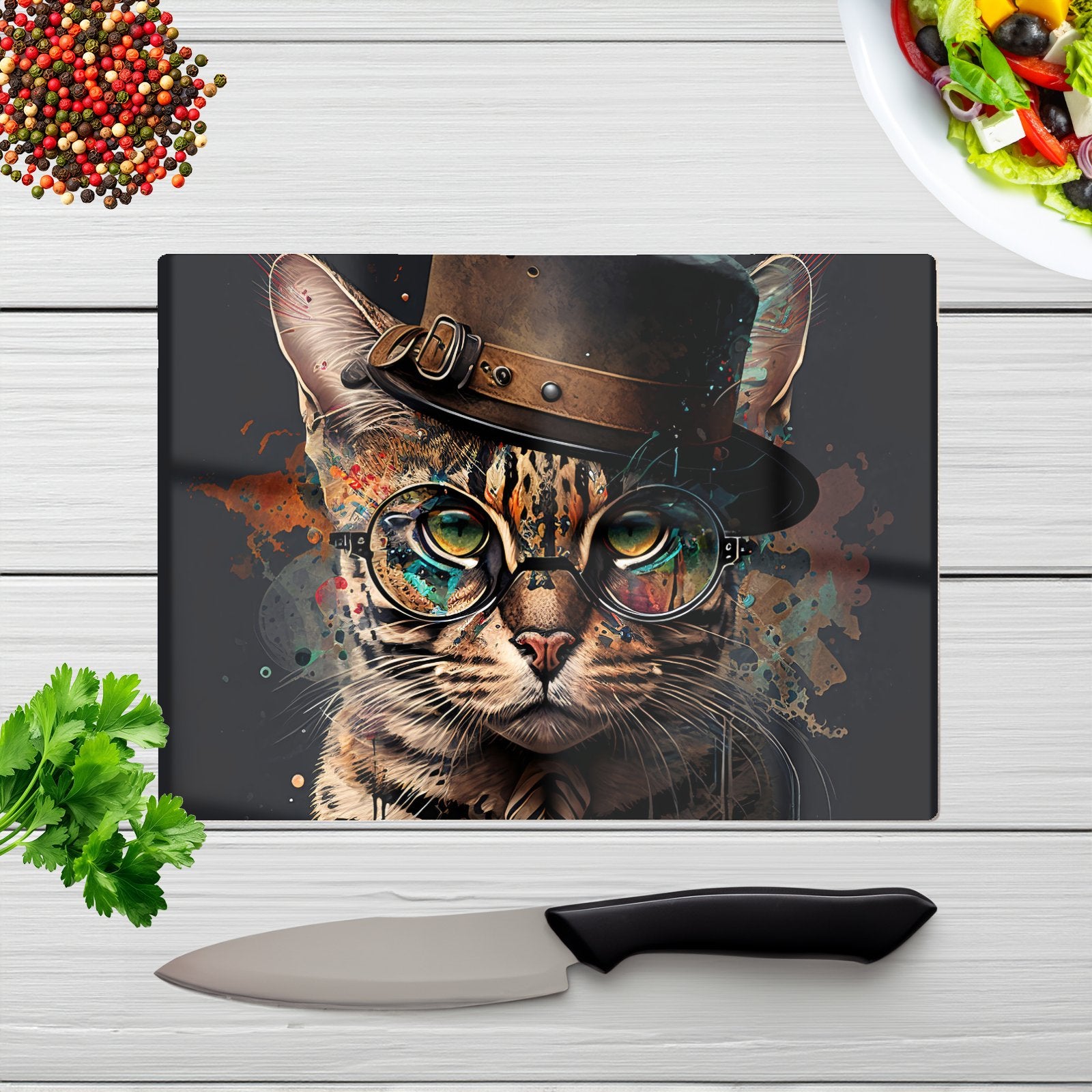 Bengal Cat With Glasses Chopping Board