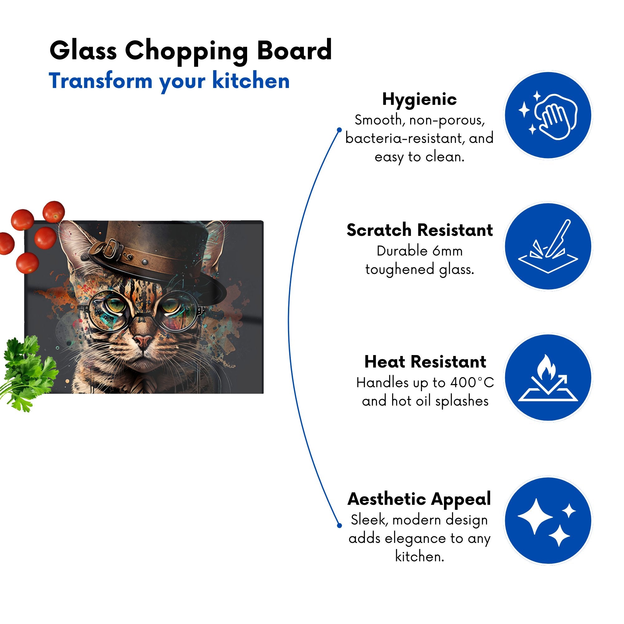 Bengal Cat With Glasses Chopping Board
